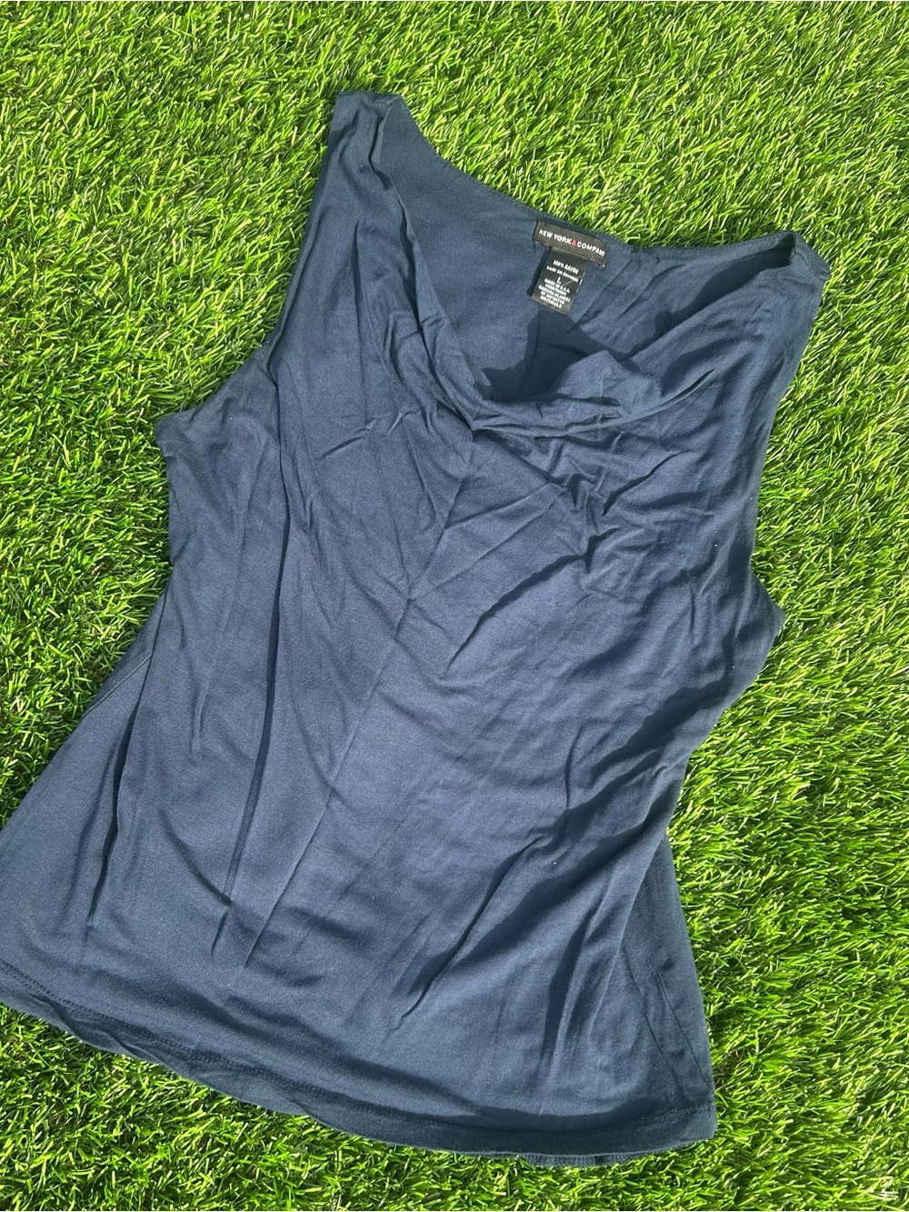 New York & Company Navy Cowl-Neck Sleeveless Tank